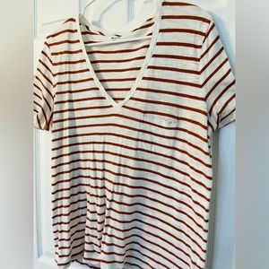 Madewell V Neck T Shirt Womens Size Large Short Sleeve White Orange Striped